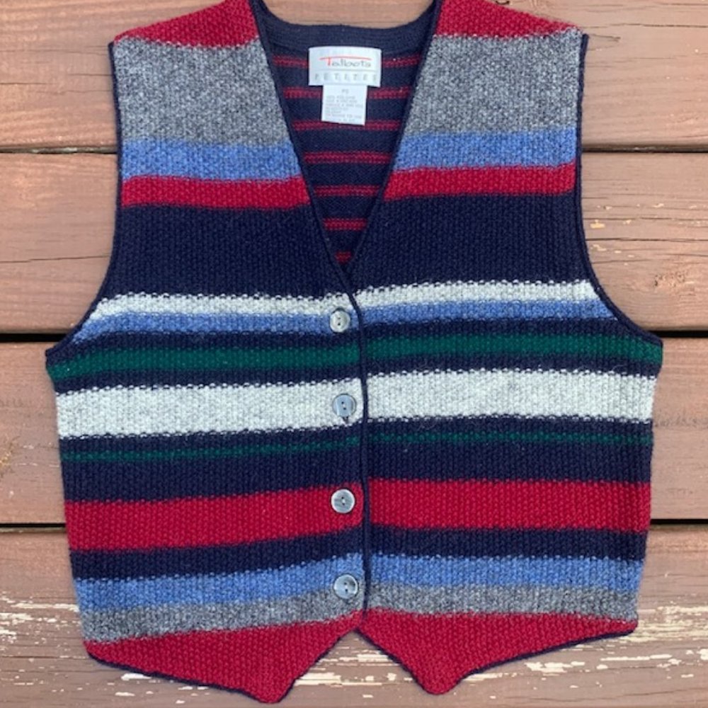 Vintage Talbots Women's  Wool Multicolor Stripped Vest Size PS